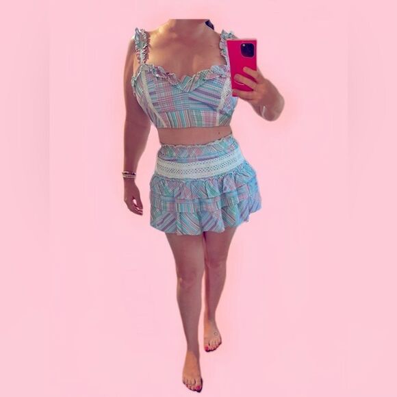🍭LOVE SHACK FANCY🍭 - Matching crop top + high-rise layered skirt “SET”- XL - Picture 1 of 16